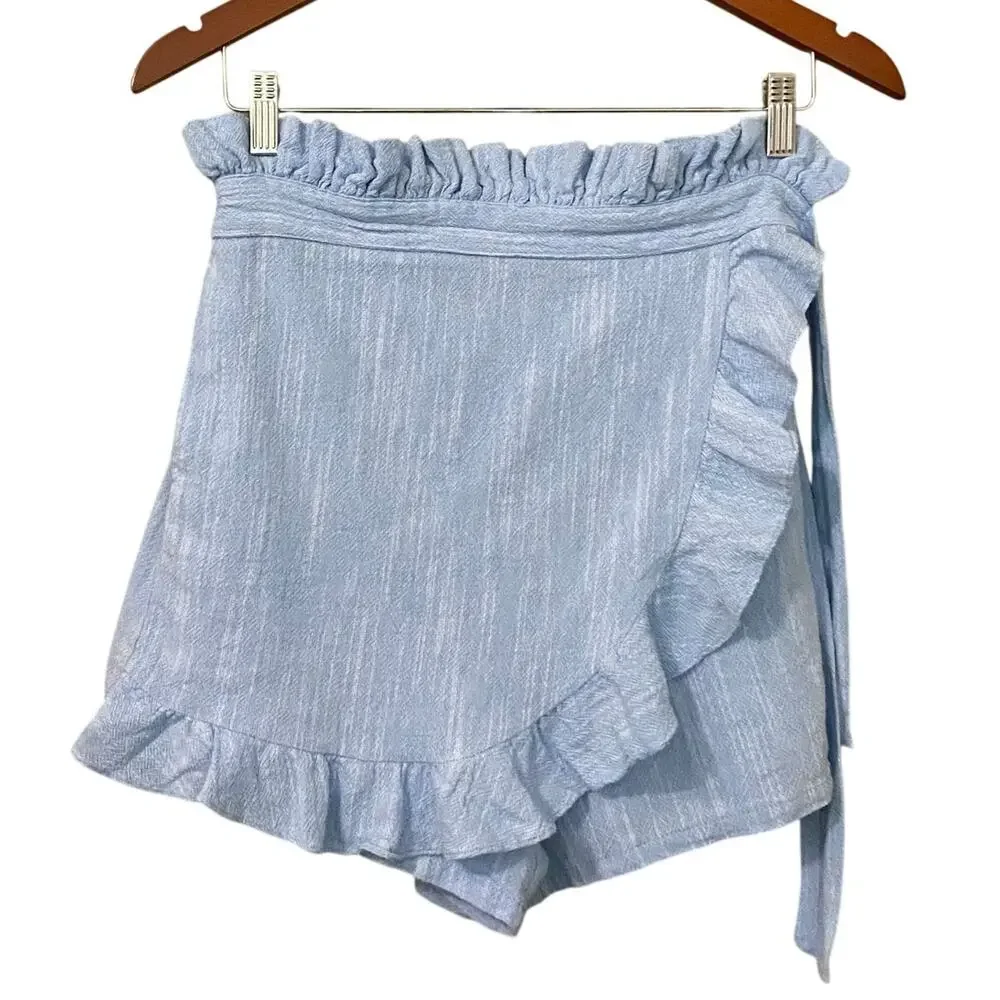 Misa Los Angeles Ania Skort Ruffle Shorts Medium Sky Blue 100% Cotton Preppy